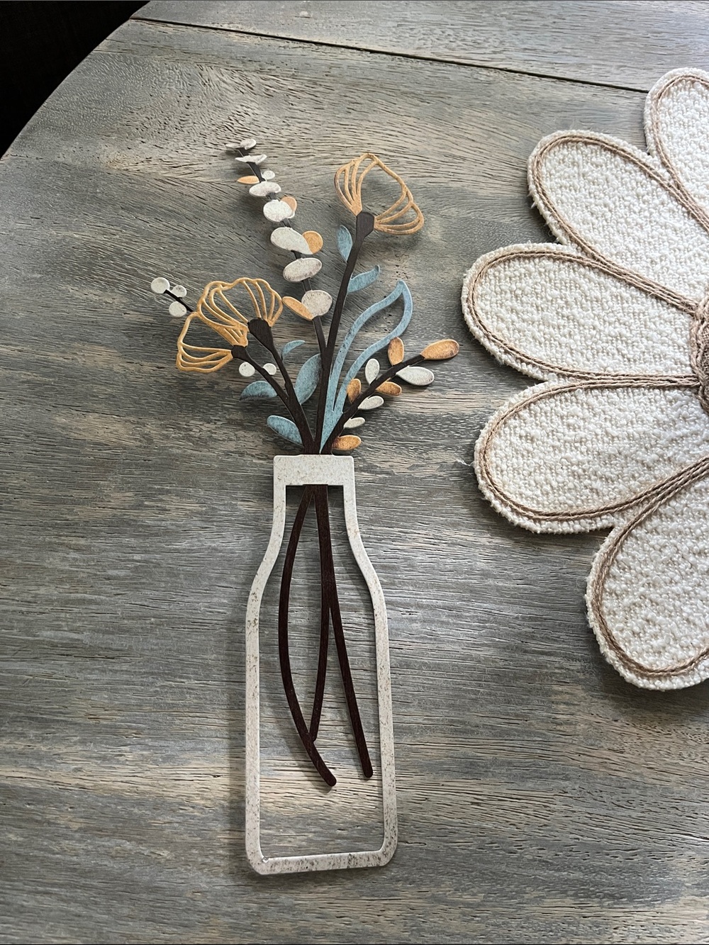 Decorative Metal Vase Wall Art with Yellow & Blue Florals